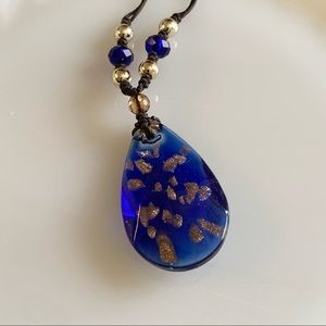 Blue and gold special glass necklace